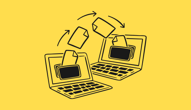 Ilustración que representa la transferencia de documentos entre ordenadores